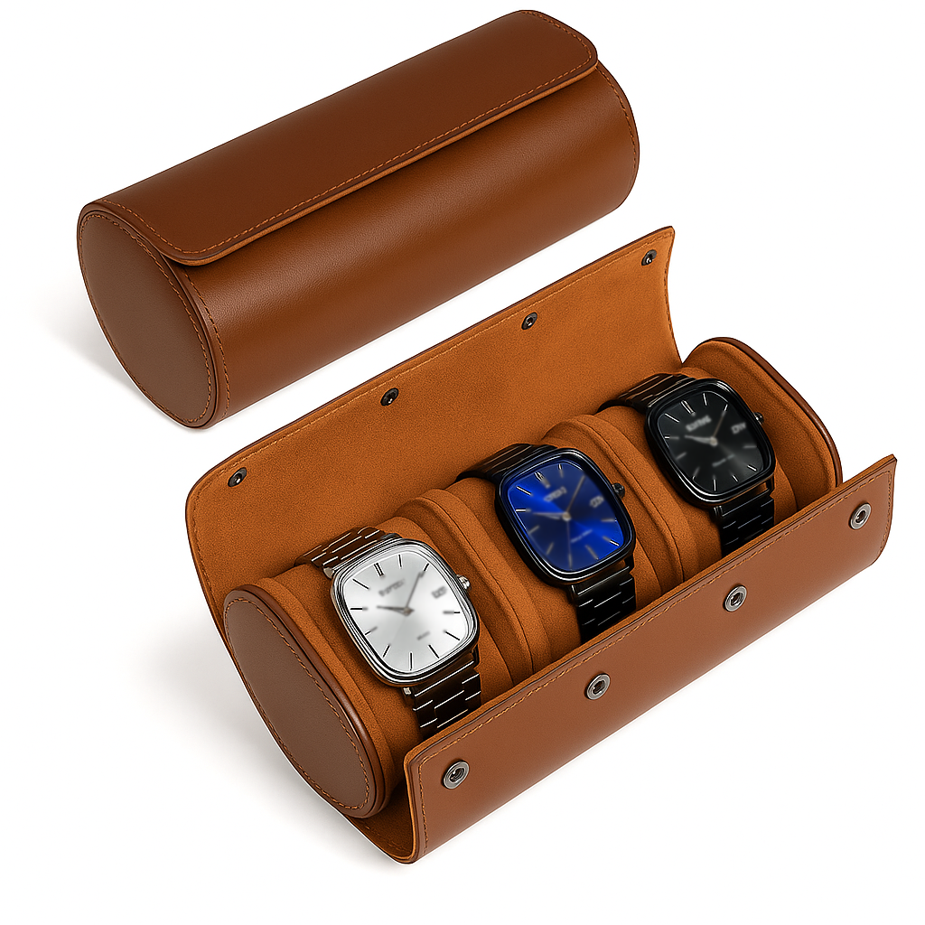 3-Slot Leather Watch Roll