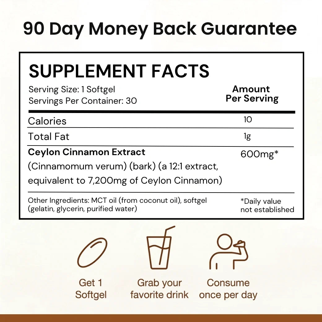 Ceylon Cinnamon 7200mg Equivalent with MCT Oil